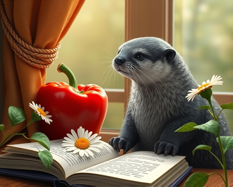 bell pepper, otter, curtain, daisy, book